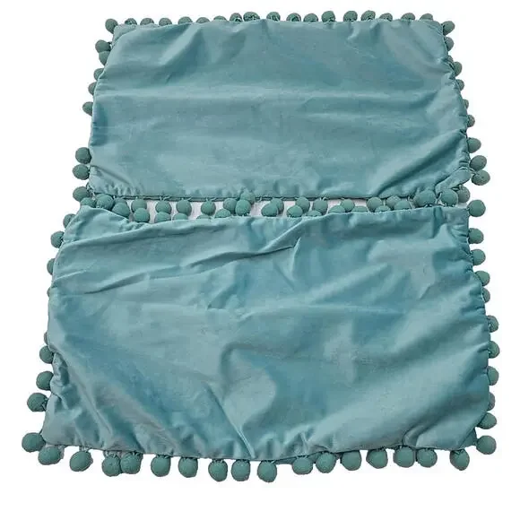2 Velvet‎ Mint Green 1970's  pom-pom Boho Dreamy PillowCases 12