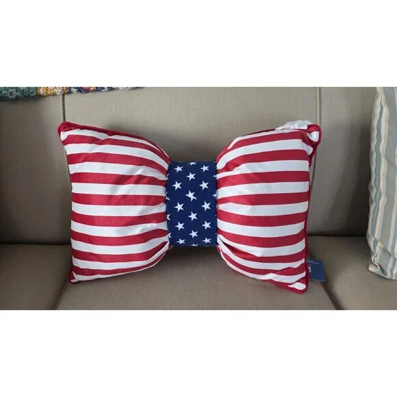 4th of July Patriotic Bow Stars & Stripes Throw Pillow 20