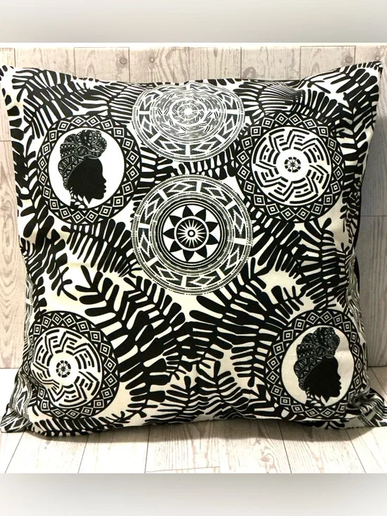 Two Black & White Tribal Silhouette Decorative Accent Pillow Covers