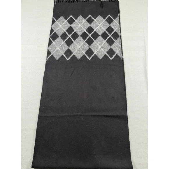 Savile Row Scarf Men Black Grey Argyle Fringed Made in Italy Acrylic Winter