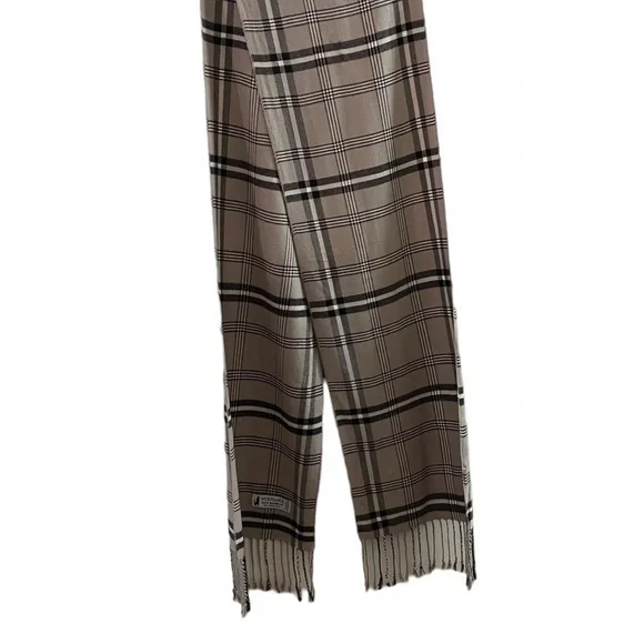 Wolfmark Tan Plaid 100% Bamboo Scarf with Fringe Sustainable Eco-Friendly Unisex