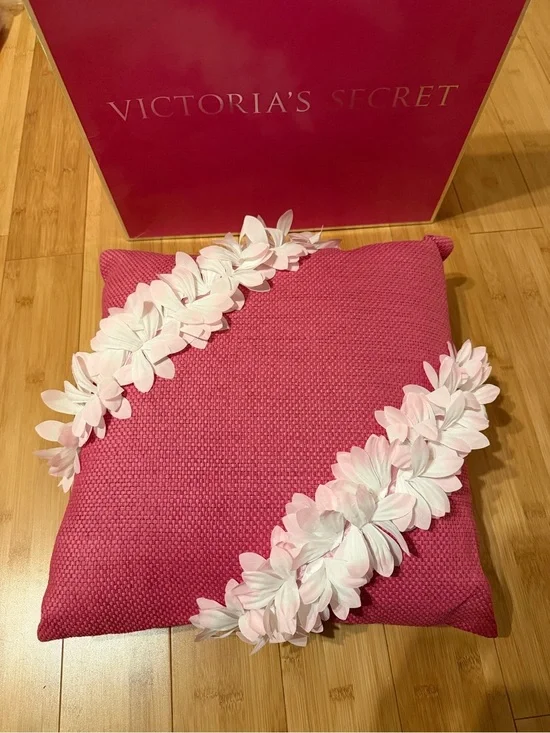 Victoria's Secret Hot Pink Pillow with White Floral Appliqué