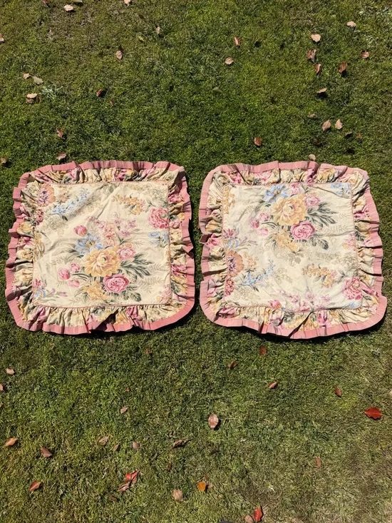 VTG Ralph Lauren Astor Tan Pink Floral Accent Pillow Covers 20x20 80s USA STAINS
