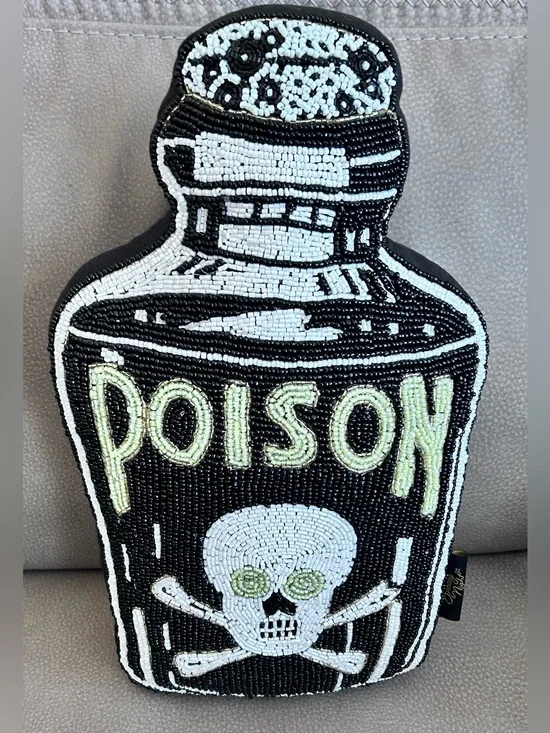 Black Poison Bottle Beaded Decorative Pillow