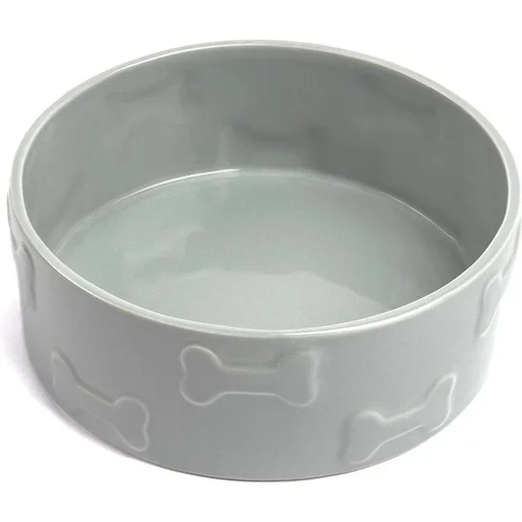 Park Life Designs Gray with Bones Medium Pet Bowl 6.25 in Diameter Ceramic 14017