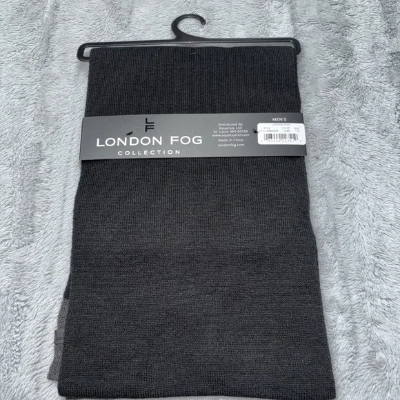 London Fog Knit Hat & Scarf Mens 2 Piece Collection Set in Char Black‎ & Gray