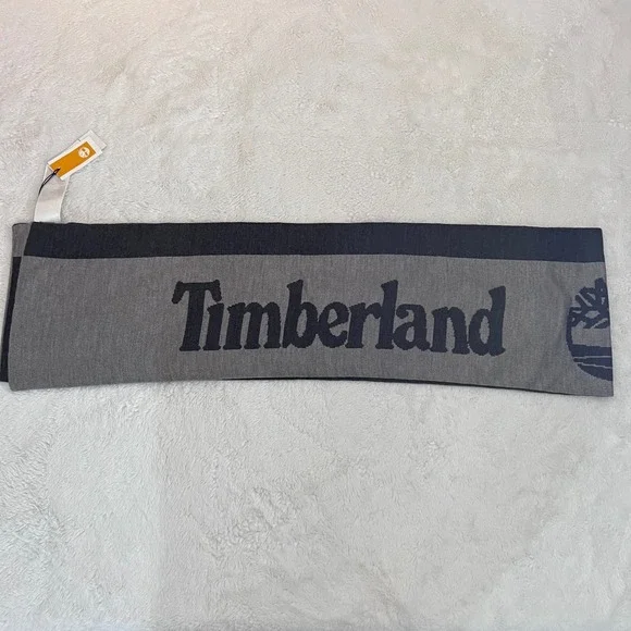 Timberland Grey Charcoal‎ Logo Knit Scarf T101114C Long Scarf New With Tags