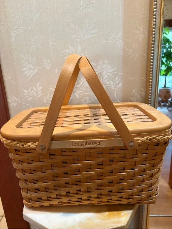 Longaberger Light Brown Woven Carrier Basket with Dual Handles