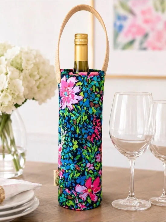 Lilly Pulitzer Insulated Wine Bottle Carrier Floral Neoprene Tote Gift Bag