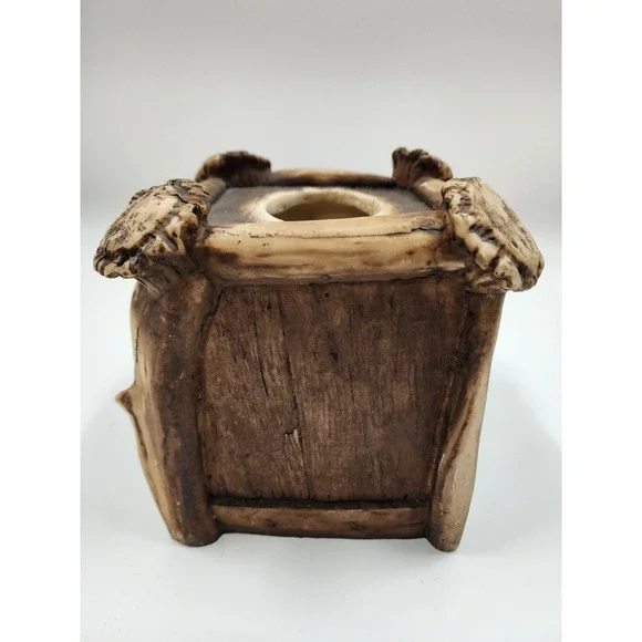Rustic Faux Antler Tissue Box Cover Square Lodge Cabin Decor Resin Brown 6x6