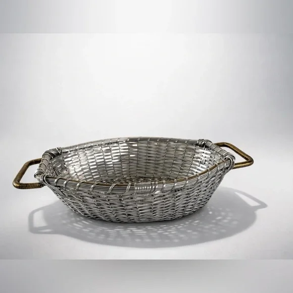 MID-CENTURY‎ MODERN VINTAGE WRAPPED ALUMINUM/BRASS WOVEN METAL DECORATIVE BOWL
