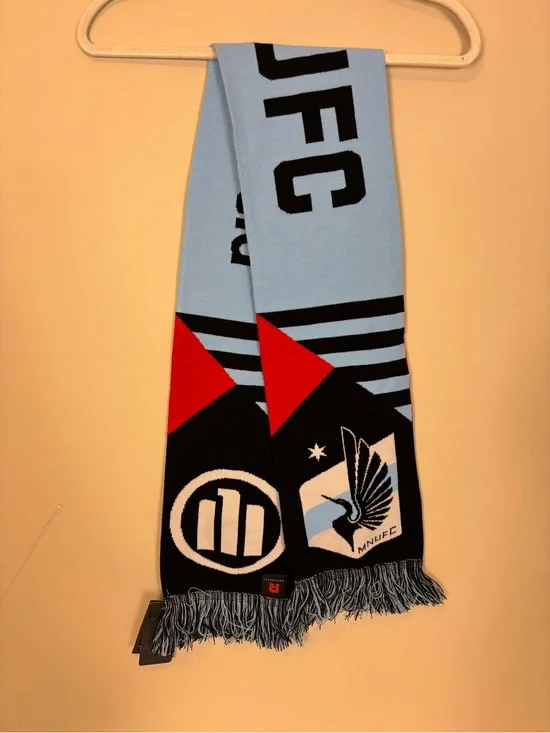 New MN United FC Soccer Sky Blue, Black, and Red Winter Game Scarf Unisex