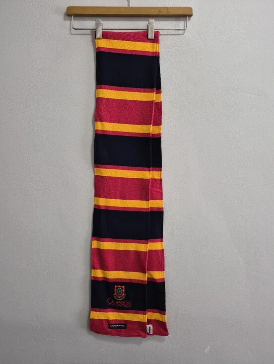 Queen's University Alum Rugby Striped Scarf Embroidered