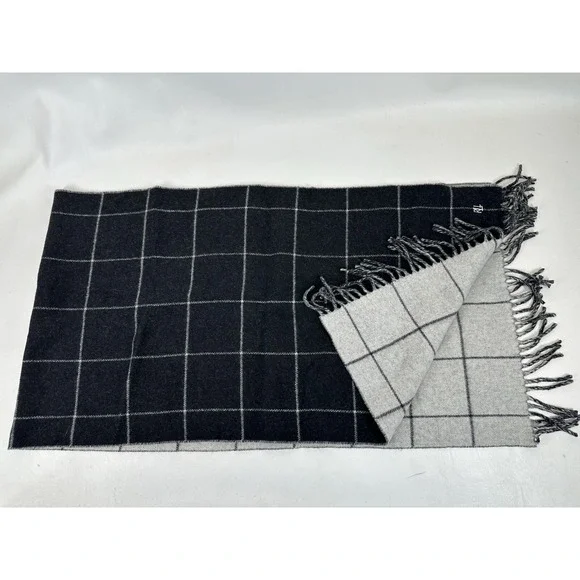 Lauren‎ Ralph Lauren Scarf Lambswool Italy Black Gray 19.5
