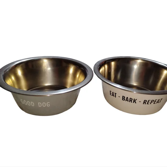 2 DOGGY PET BOWLS EAT BARK REPEAT/ GOOD DOG