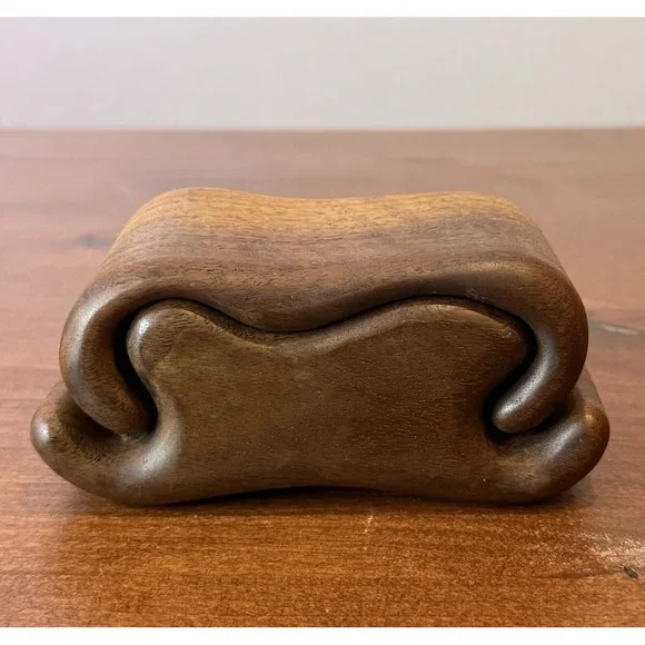 Vintage MCM Fred & Marilyn Buss Sculptural Wood Trinket Box Walnut Mushroom 5