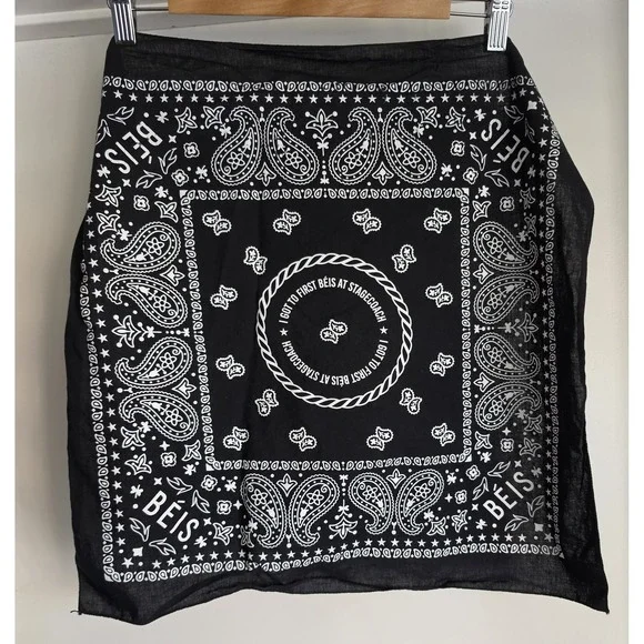 Béis Stagecoach Bandana Black White Unisex Scarf Neck Western 20x20