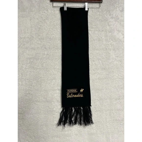 Purdue Boilermakers Black Knit Scarf Fringed Embroidered Logo USA Made