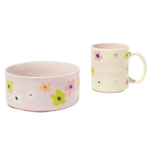 Pup & parent daisy ceramic mug bowl matching set