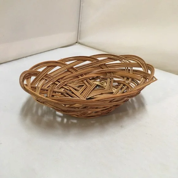 Woven Wicker Basket Home Decor Small Brown Oval Open Weave Cottagecore Bohemian