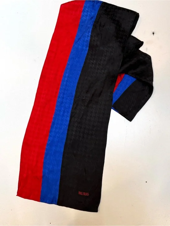 bill blass Black and Red Logo Jacquard Silk Scarf