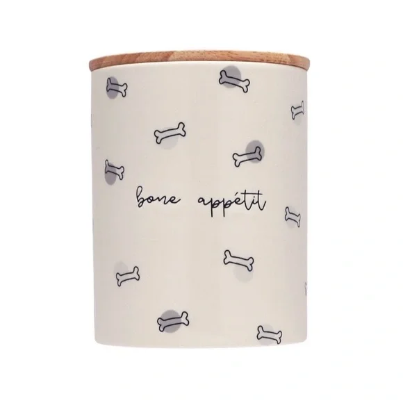Dog Treat Jar with Bone Design and Wooden Lid - Bone Appetit