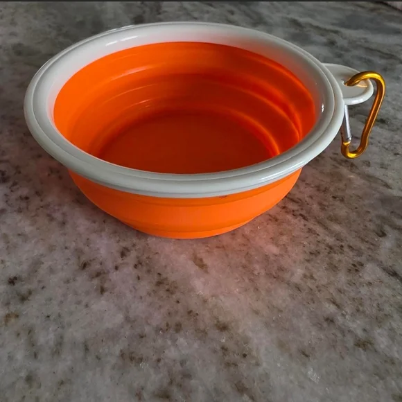 Collapsible Orange & White Pet Bowl
