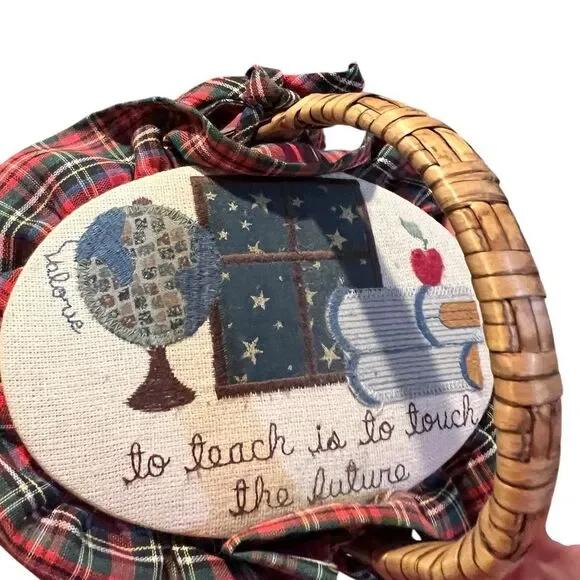 Plaid “teacher‎ themed” Basket with Embroidered top