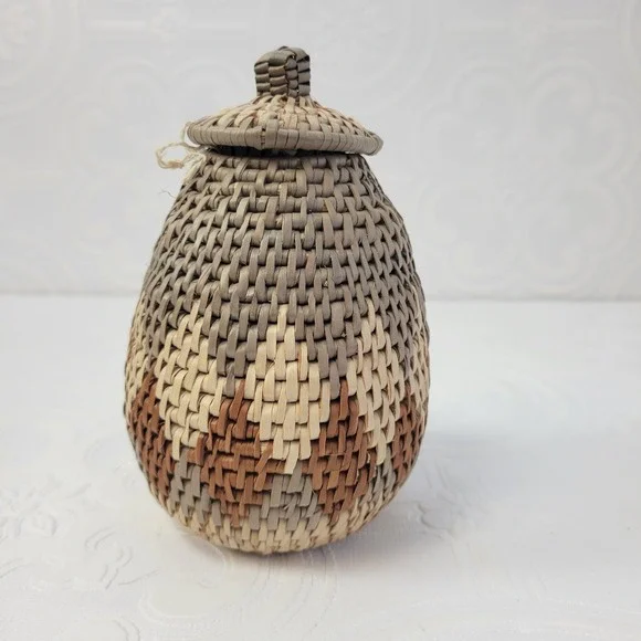 African Zulu‎ Basket Ukhamba Triangle Design Handwoven South African Art VTG 70s