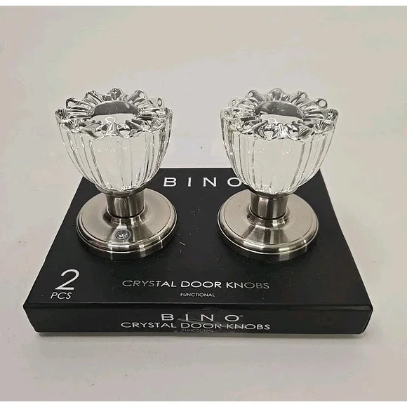 BINO 2 RIBBED CRYSTAL DOOR KNOBS‎ CHROME NICKEL-NIB