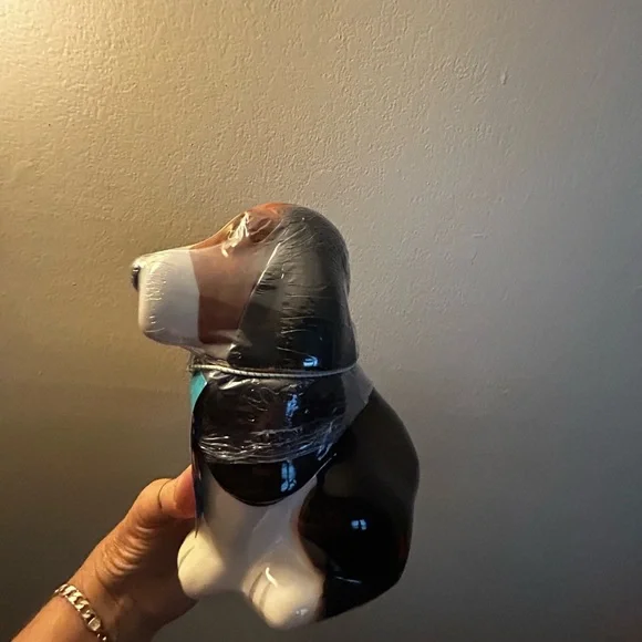 Ceramic Dog Figurine - Black, White, Brown