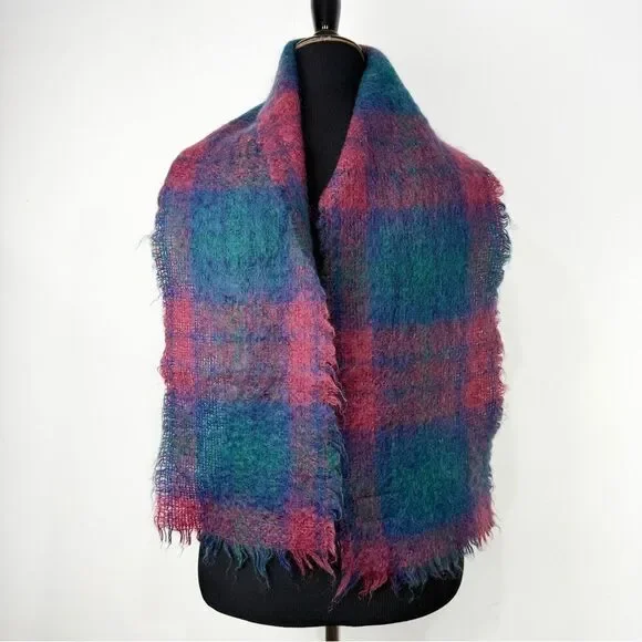 Foxford Irish Colorful Mohair Wool Woven Blue Red Teal Neck Scarf