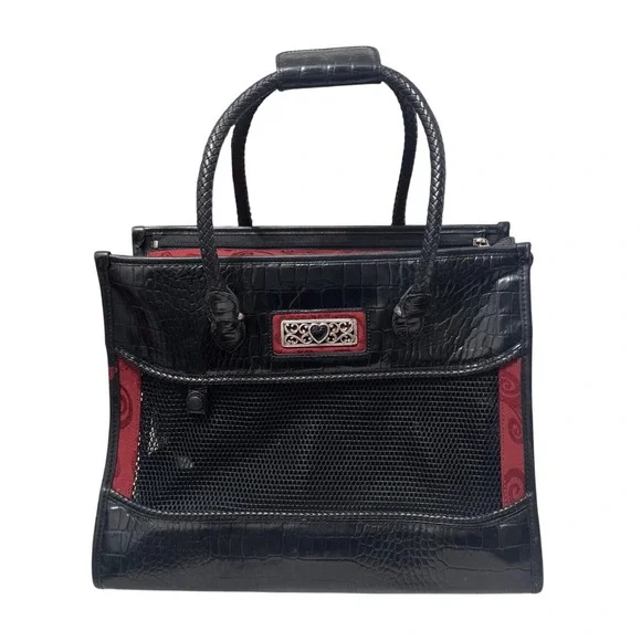 Brighton Small Pet Carrier Handbag OS Black Red Good Croc Leather Travel Bag