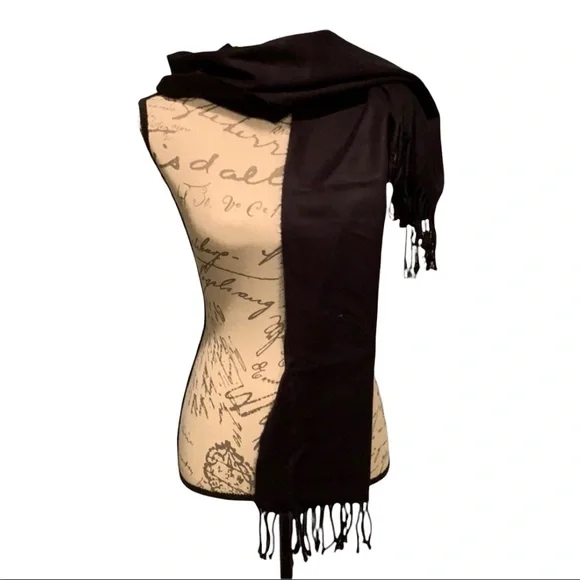 Solid Black Scarf with Fringed Edge