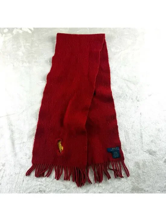 Polo Ralph Lauren 100% Virgin Wool Scarf Unisex Made in Italy Red