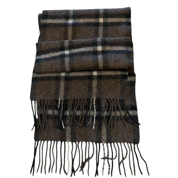 Enzo Mantovani Plaid 100% Cashmere Scarf, Brown Black & Tan