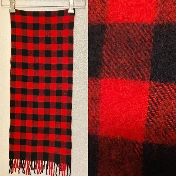 Fredrick and Nelson red buffalo plaid 100% wool made in Italy unisex scarf 11x54