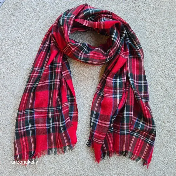 Drake's (?) Merino Wool Tartan Red Plaid Scarf