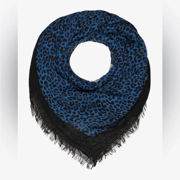 Zadig & Voltaire Delta Je M'en Fous Leopard Print Black & Blue Scarf Wrap XL