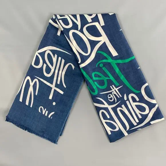 BURBERRY PRORSUM Spring 2015 Size One Size Blue & White Script Cashmere Scarf