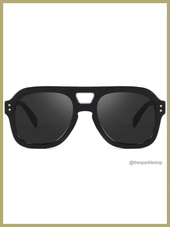 Vintage Aviator Sunglasses Double Bridge Square Thick Frame UV400 Protection