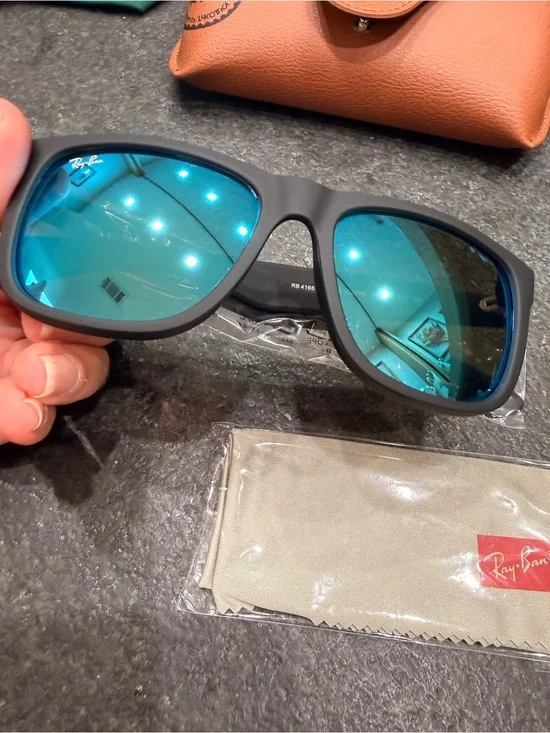 Ray-Ban Men’s Justin Matte Black Sunglasses with Blue Mirrored Lenses