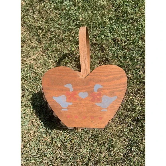 Vintage Wooden Basket Goose Art Country  Farmhouse‎ Cottage Cabin Decor Handmade