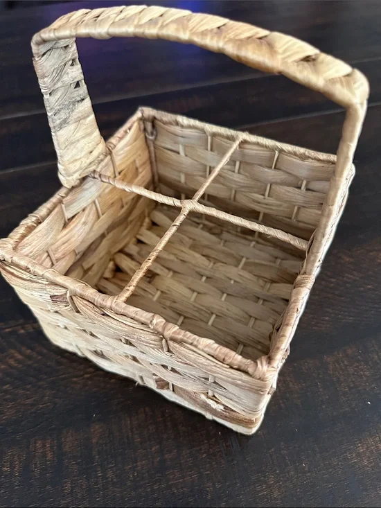 Natural Handwoven Square Divided Basket with Handle