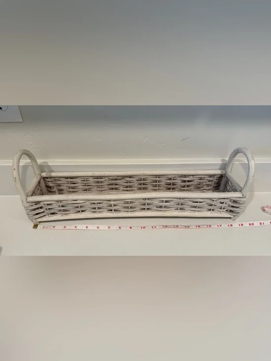 White Wicker Long Tray Basket with Handles