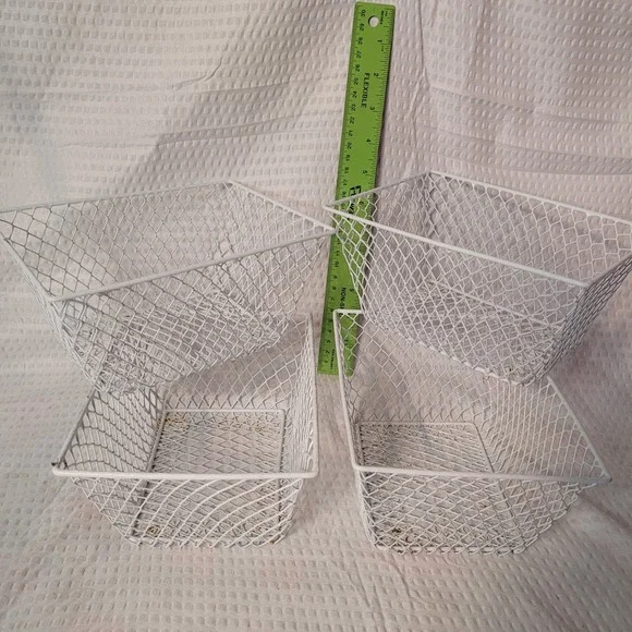 Set of 4 White Wire‎ Mesh Storage Baskets Tapered Metal Organizers Bin