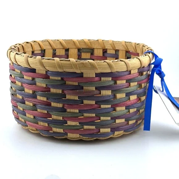 Gretchen Ferrell Basketcase Baskets Hand Woven Round Wood Base Signed