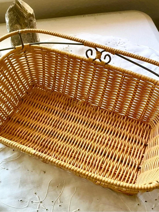 Woven Rattan Storage Basket with Handle - Tan