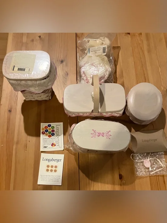 NEW Longaberger Horizon of Hope 4 Baskets, Lids, Liners, Bear & Tie On