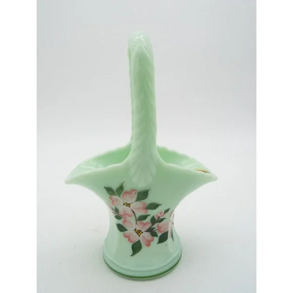 #67 - Westmoreland Light Green Hand Painted Floral Basket